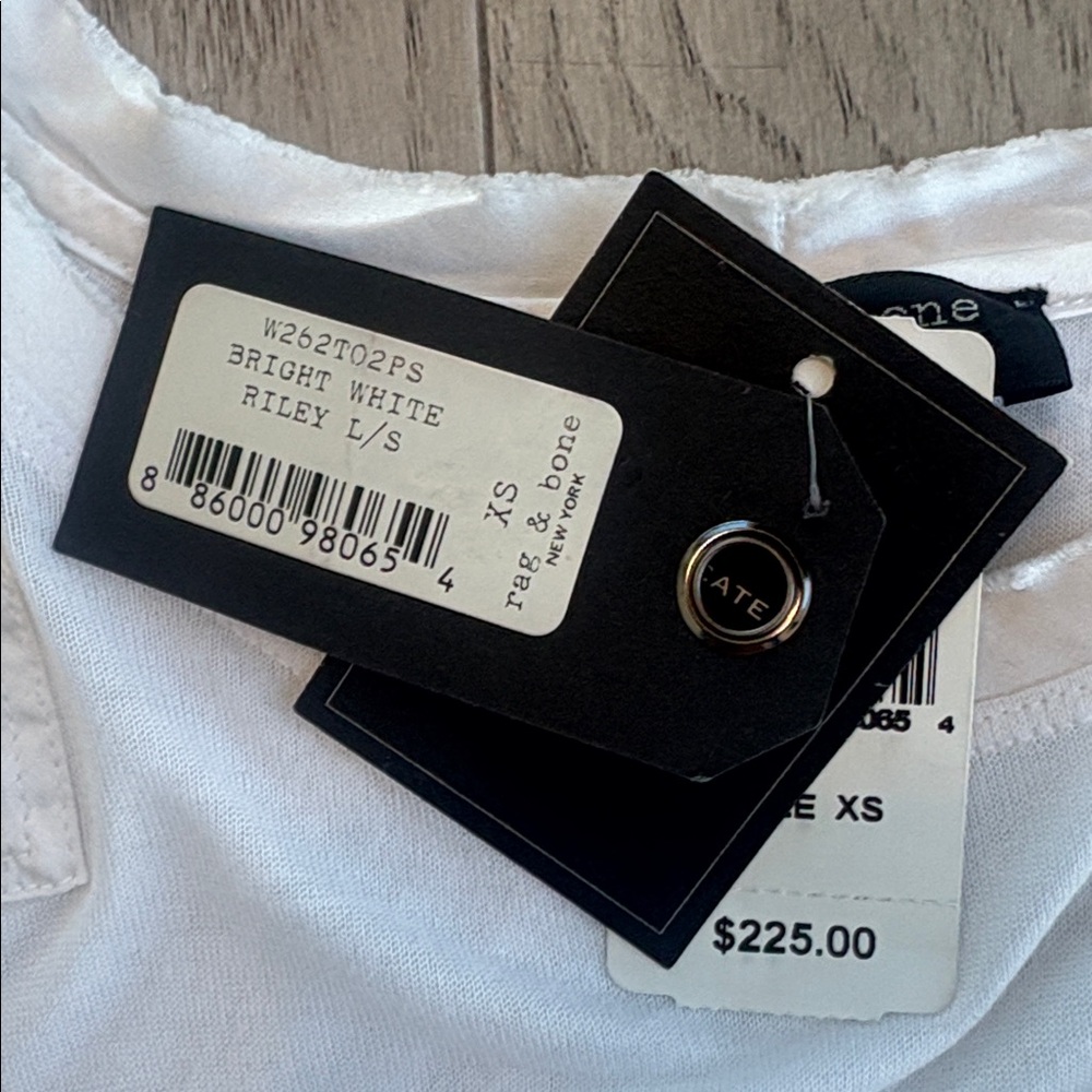 Rag & Bone Bright White Riley Long Sleeve Top XS New NWT - Picture 8 of 8